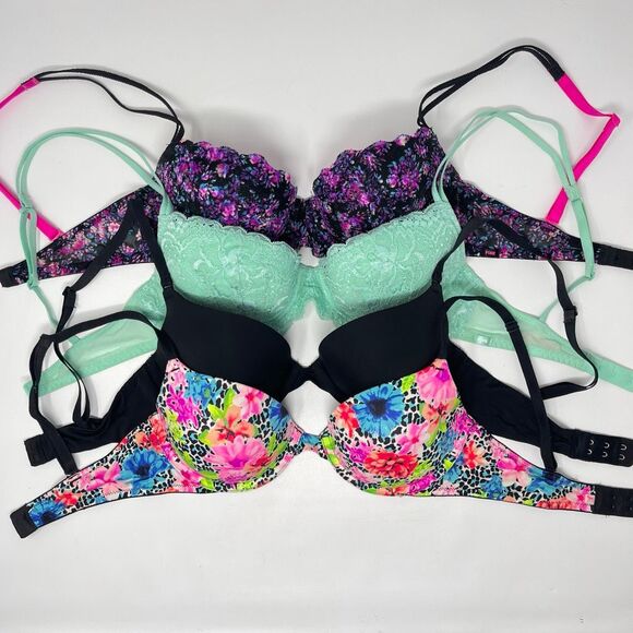 Victoria’s Secret Lot of 4 Bras Push Up Demi Lace Multicolor Women’s Size 32C - Picture 2 of 13